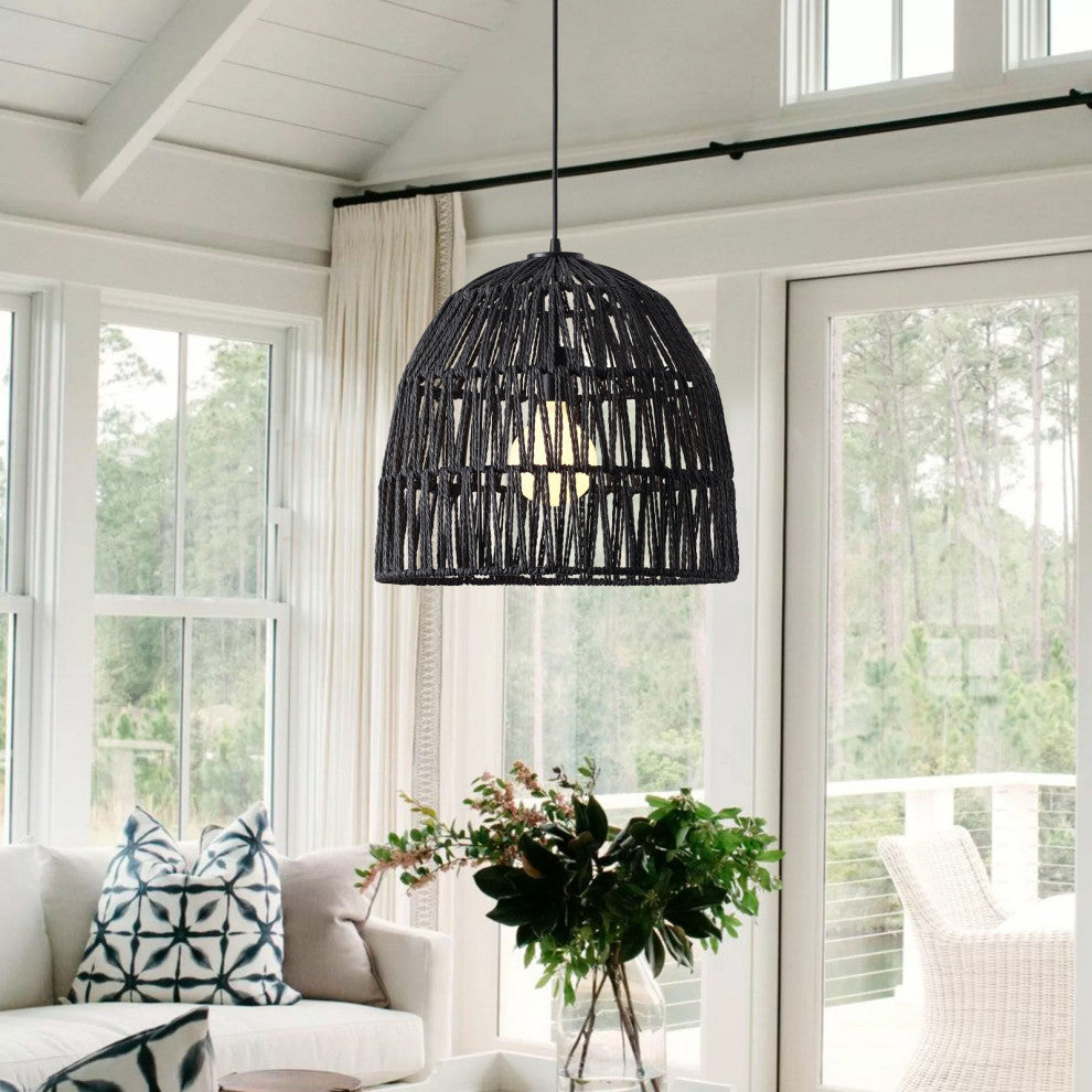 Bohemian Modern Woven Paper Rope/Iron Pendant Light
