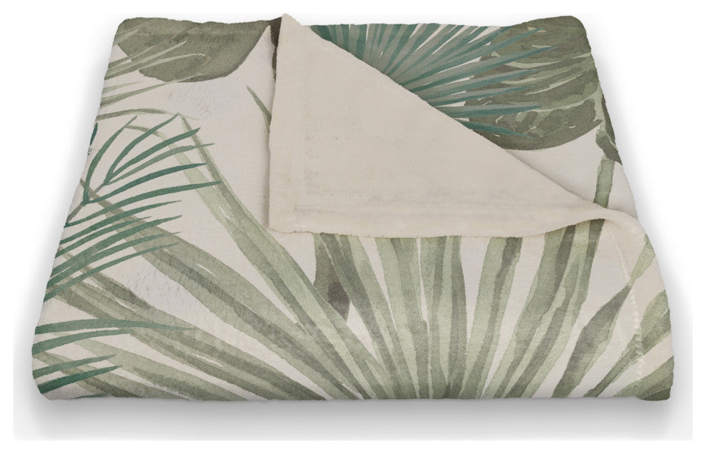 Tropical Palm White 50x60 Coral Fleece Blanket