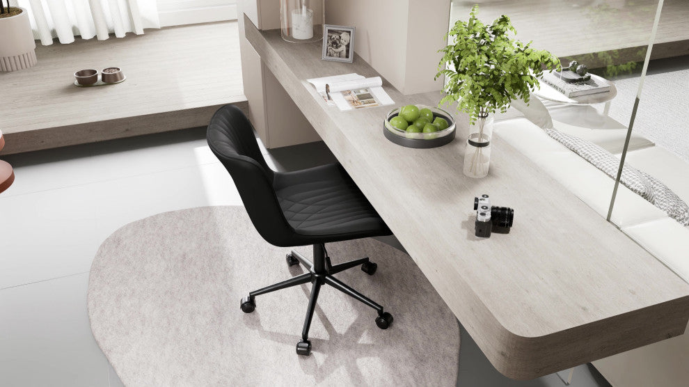 Younike Armless Upholstered Faux Leather Rolling Office Chair, Black