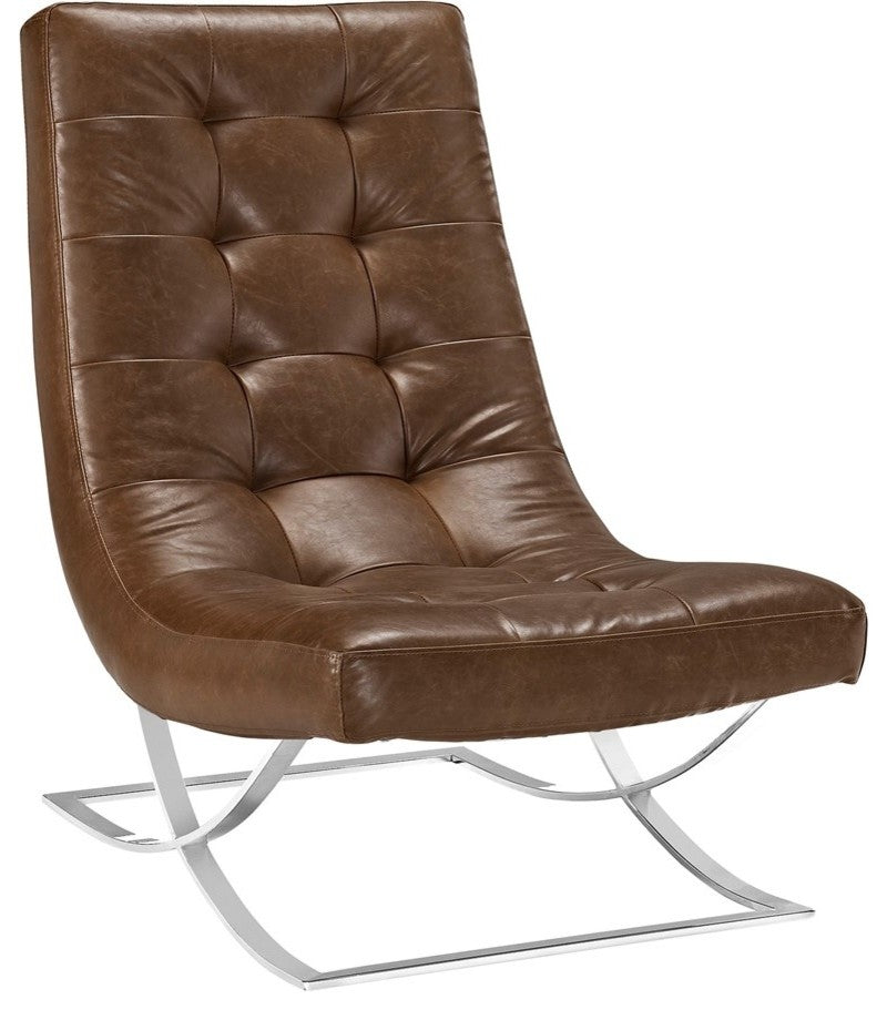 Modern Brown Slope Upholstered Vinyl Lounge Chair