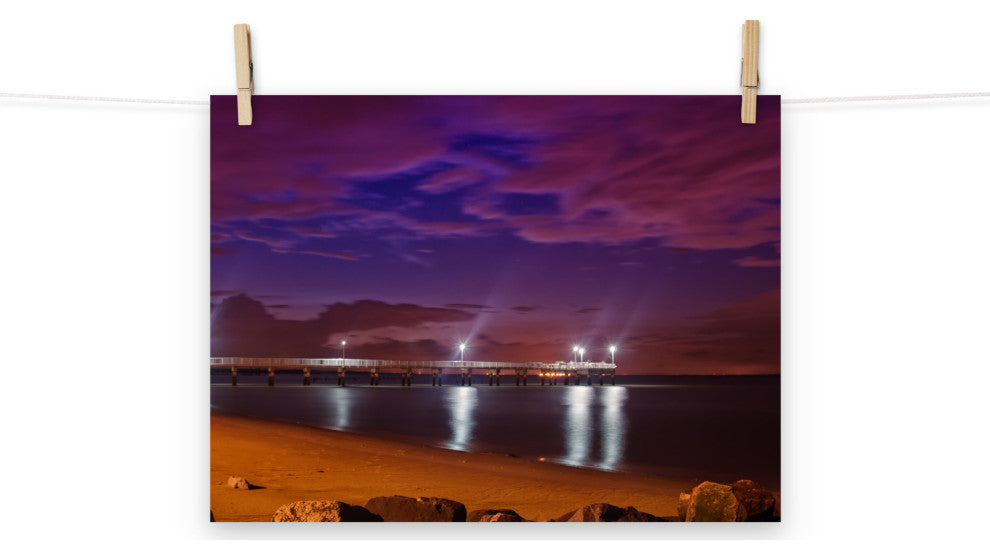 The Pier at Woodland Beach Night Coastal Photo Unframed Wall Art Print, 12" X 16"