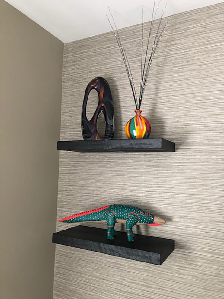 Rustic, Floating Shelf, 2" Thick x 8" Deep, with Mounting, Black, 24"
