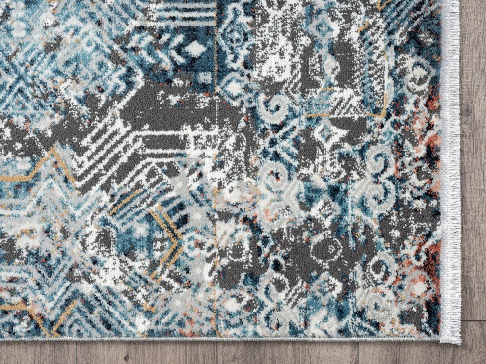Abani Rugs Azure AZR180A Contemporary Blue and Ivory Abstract Area Rug