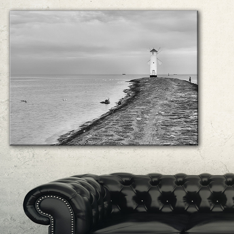 "Lighthouse Windmill Stawa Mlyny in Gray" Canvas Print