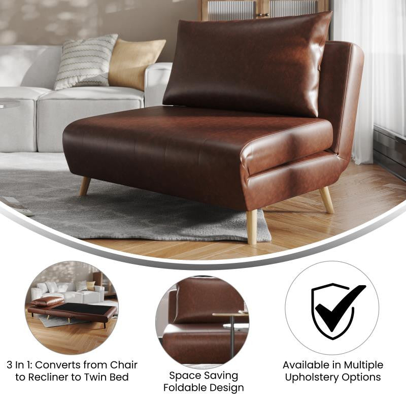 Shaw Convertible Tri-Fold Sleeper Chair with Pillow, Brown