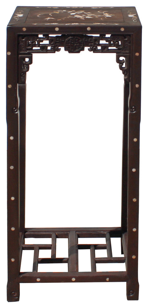 Chinese Rosewood Brown Mother of Pearl Inlay Stand Pedestal Table Hcs4193