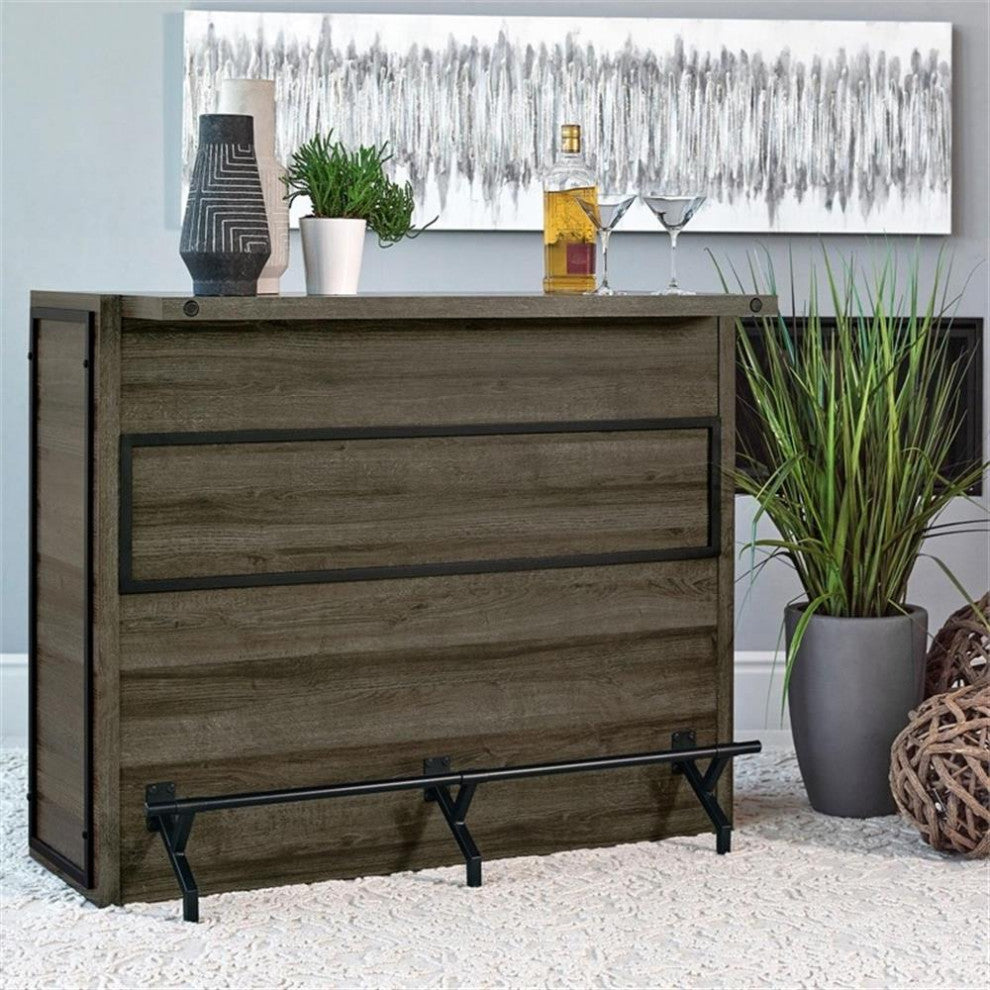 Coaster Farmhouse Wood 5-Shelf Bar Unit with Metal Footrest in Oak