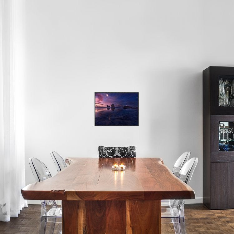 "Golden Bay When Night Falls" Framed Canvas Giclee by Yan Zhang, 23x17"