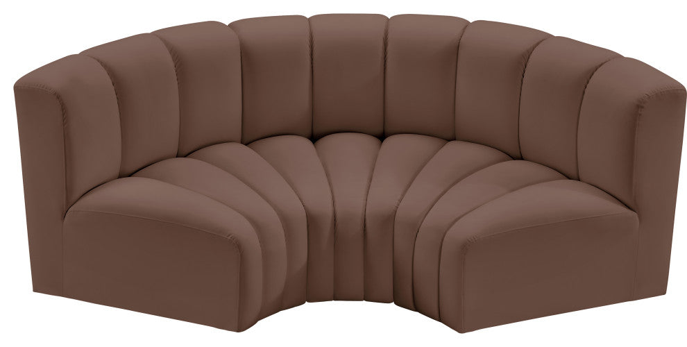 Arc Vegan Leather Upholstered 3-Pc. Inward Curved Modular Sectional, Brown