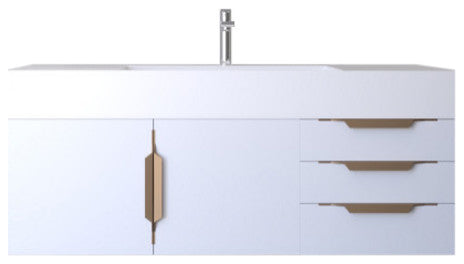 CastelloUSA Amazon 48" Wall Mounted Vanity Set, White, White Top, Gold Handles