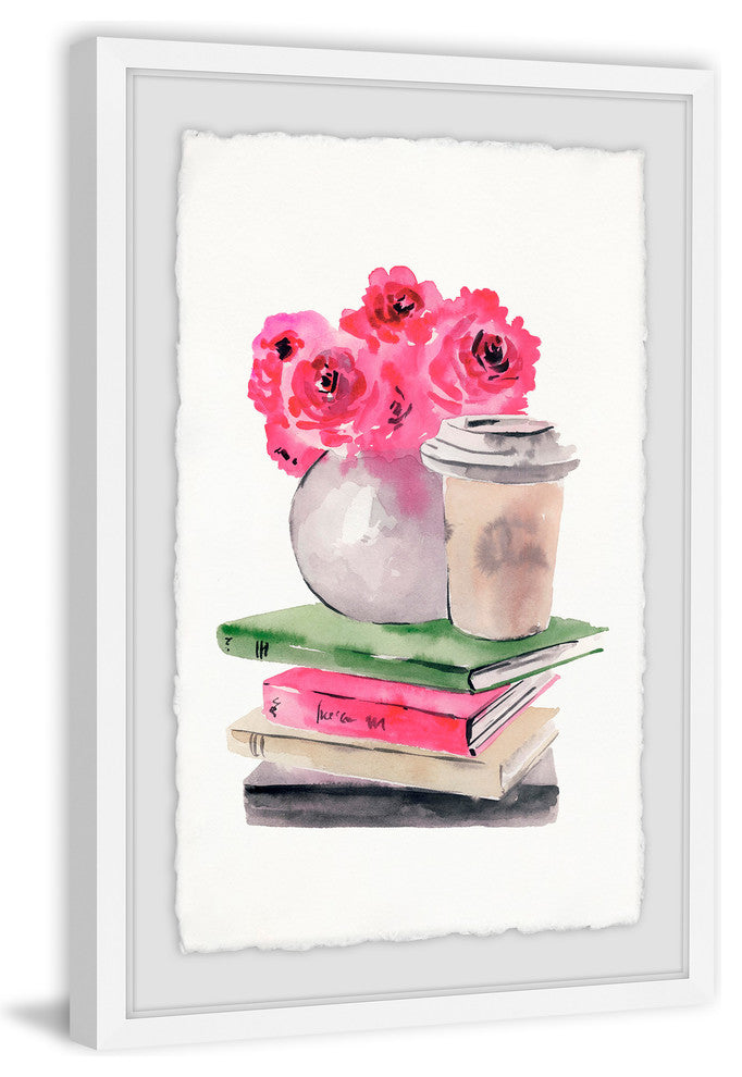 "Book and Coffee Corner" Framed Painting Print, 8"x12"