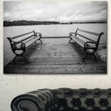 Benches on Bridge by Water Side, Bridge Canvas Art Print, 40"x30"