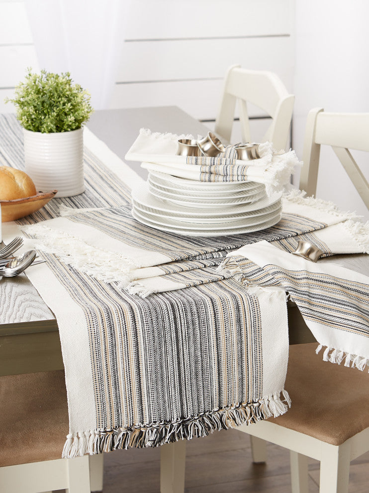 Black Striped Fringed Placemat Set of 6