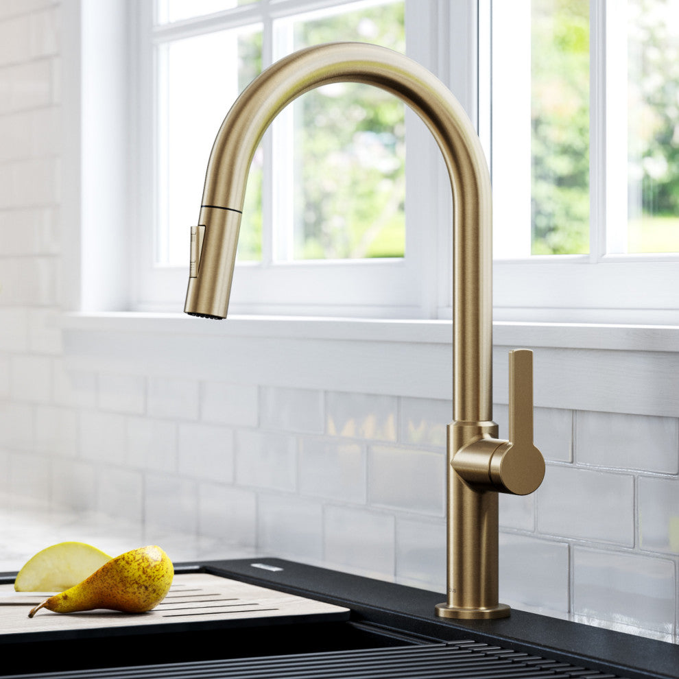 Oletto Pull-Down 1-Hole Kitchen Faucet, Spot Free Antique Champagne Bronze