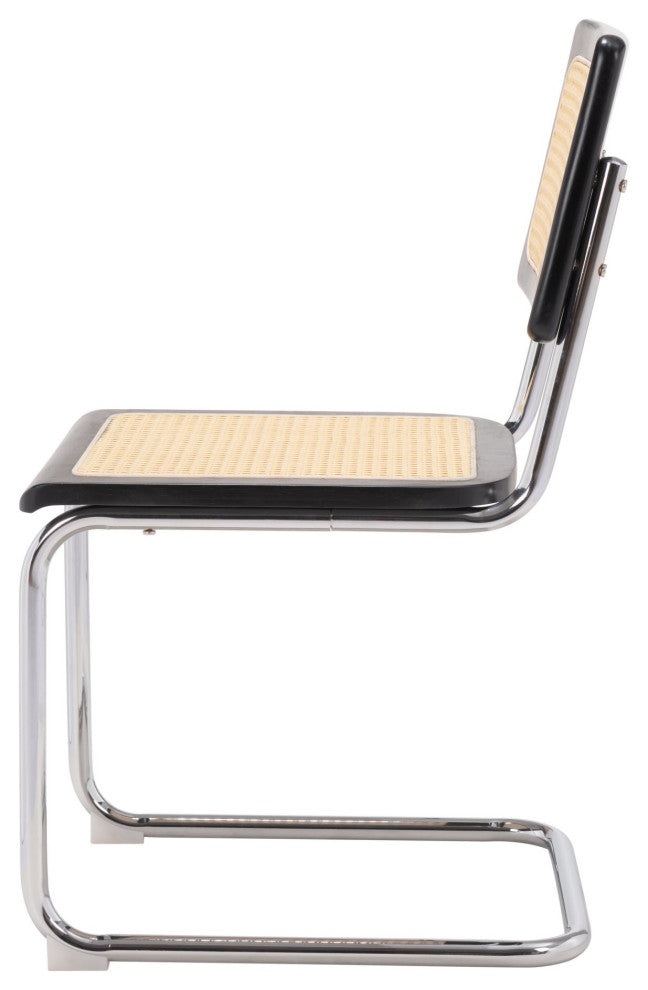 Dining Chair, Set of 2, Steel Metal, Wood, Natural, Black, Chrome, Mid Century
