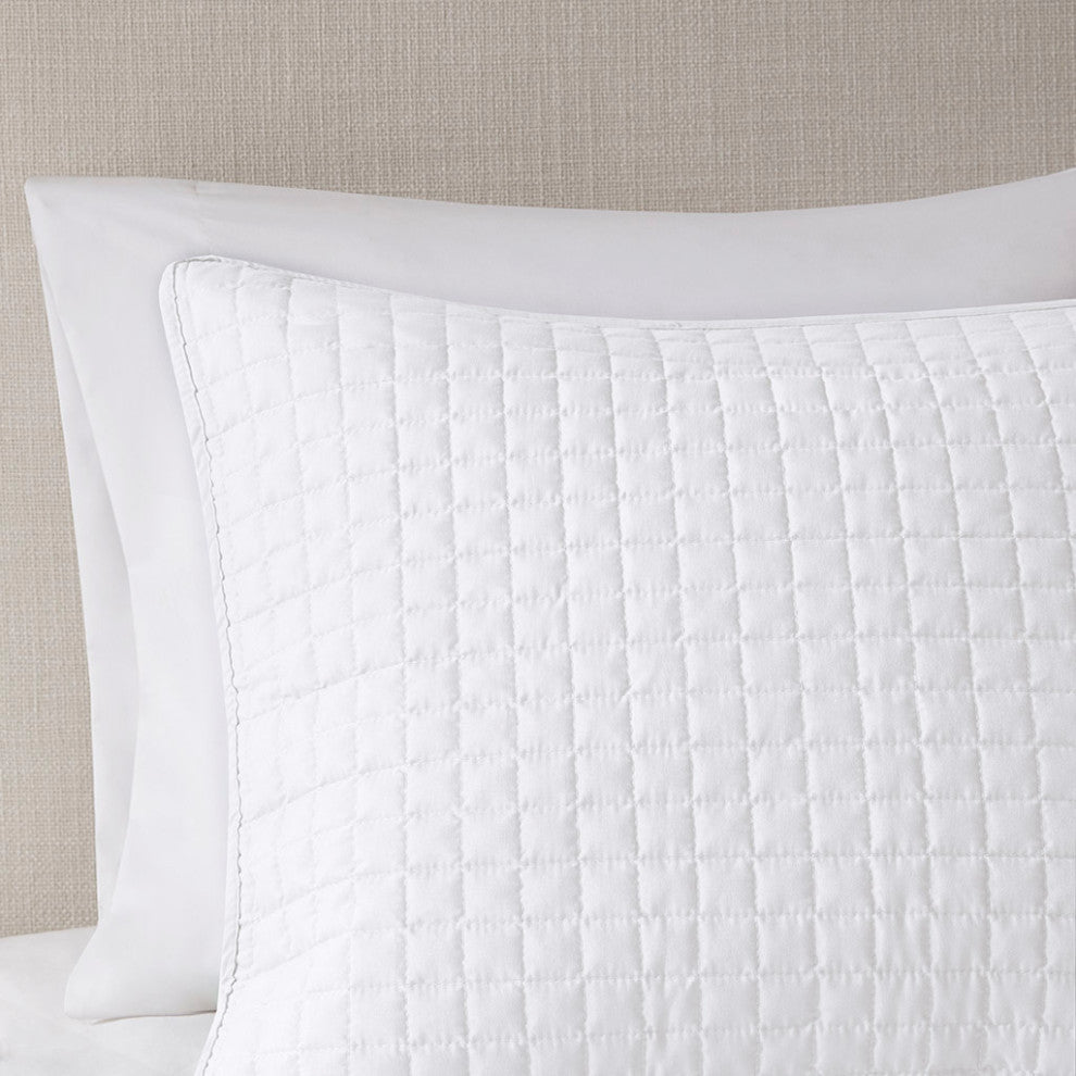 510 Design Otto Checkered Quilted 3-Piece Reversible Coverlet Set, White, Full/Q