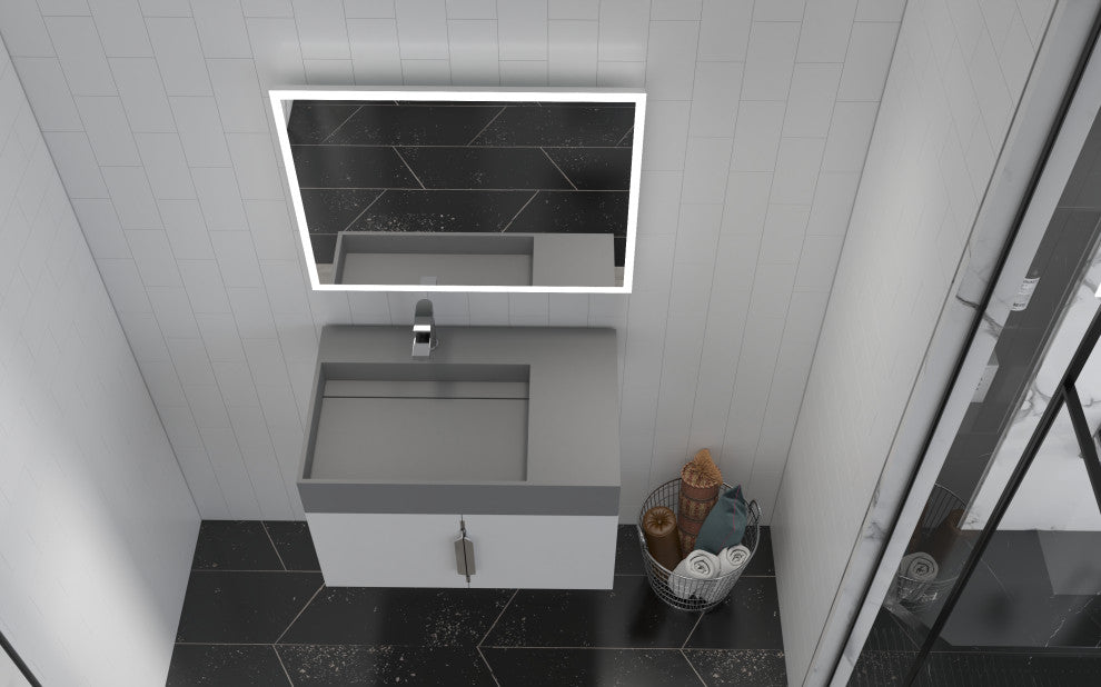 CastelloUSA Amazon 30" Left Wall Mounted Bathroom Vanity Set, White, Gray Top, Chrome Handles