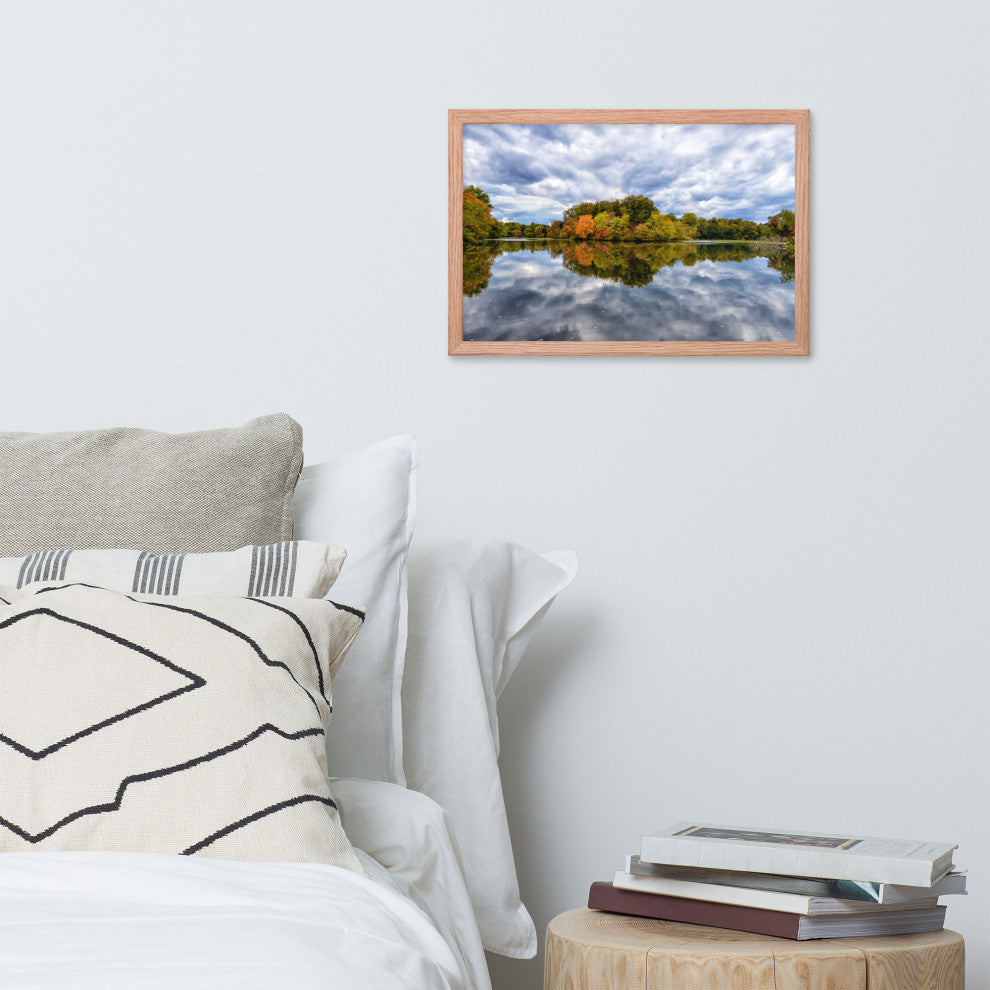 Autumn Reflections Rural Landscape Framed Photo Paper Wall Art Prints, Red Oak, 12" X 18"