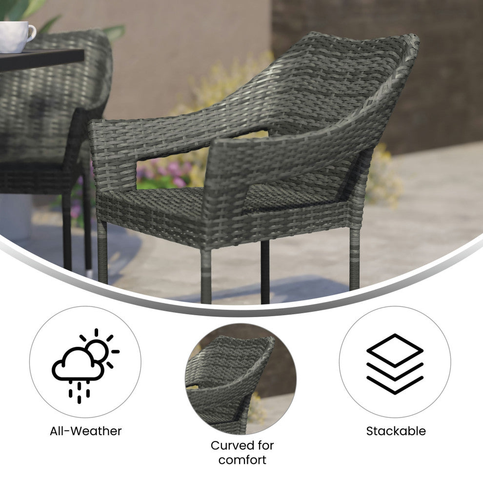 Ethan Commercial Grade All Weather PE Rattan Wicker Patio Stacking Dining Chair, Gray