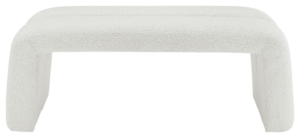 Arc Upholstered Bench, Cream, Boucle Fabric