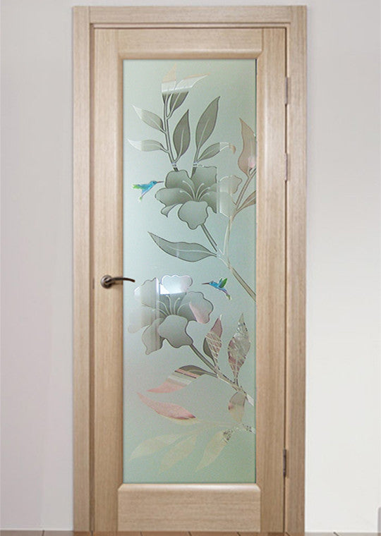 Interior Prehung Door or Interior Slab Door - Hibiscus Hummingbirds - Primed...