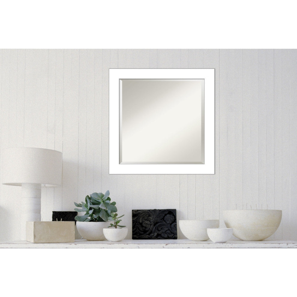 Wedge White Beveled Bathroom Wall Mirror - 24 x 24 in.