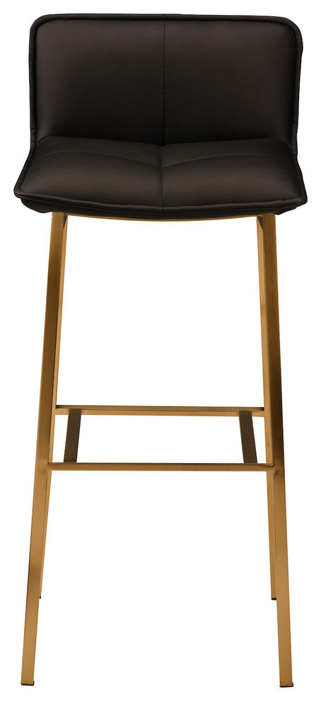 Sabrina Bar Stool, Black Naugahyde Leather, Brushed Gold