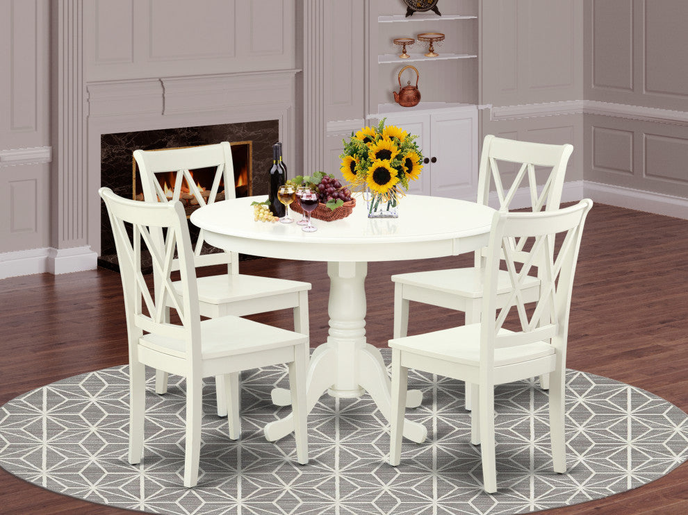 Hlcl5-Lwh-W 5Pc Round 42"Table And 4 Double X Back Chairs