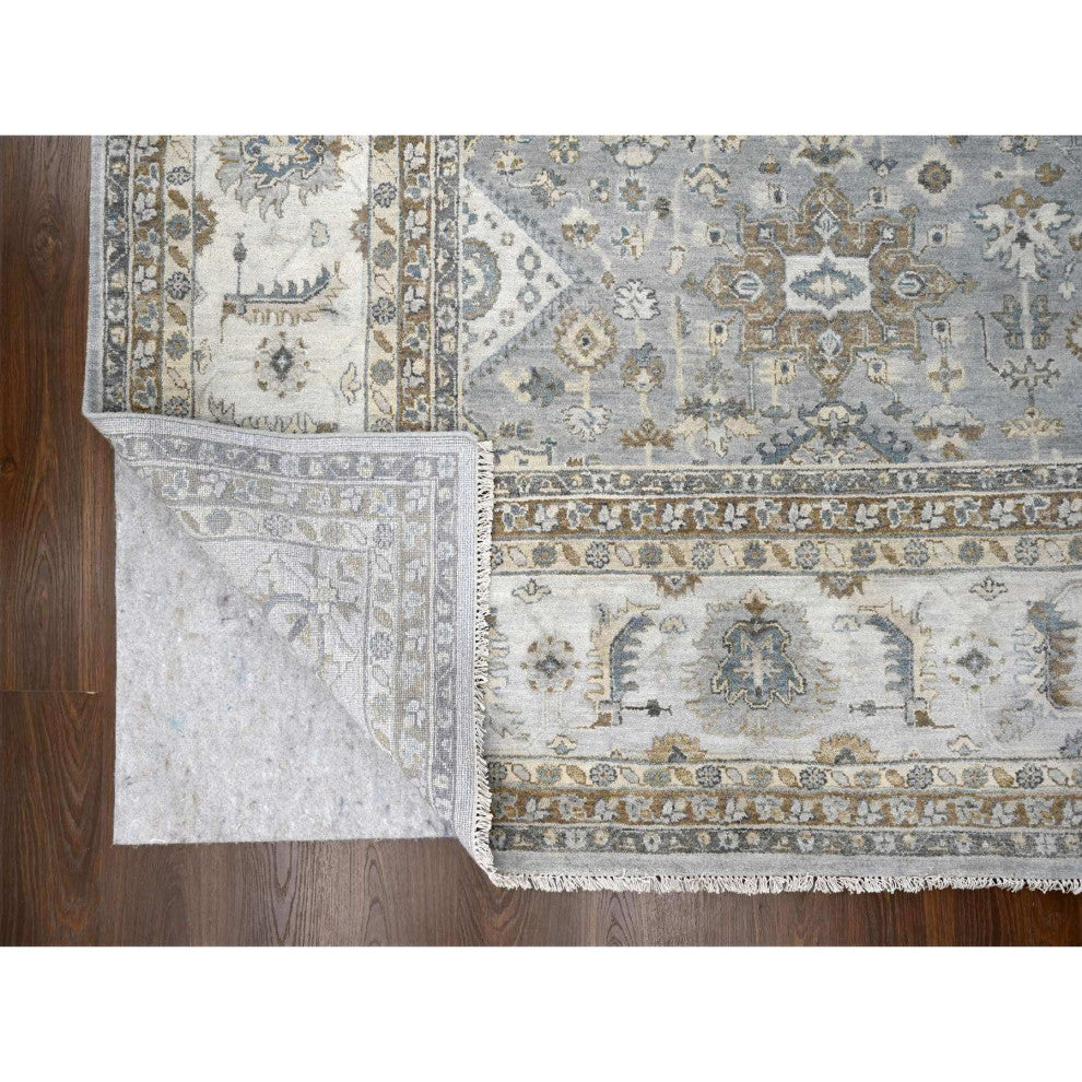 Lavender Gray With Ivory Hand Knotted Karajeh Design Wool Rug 12'2"x17'11"