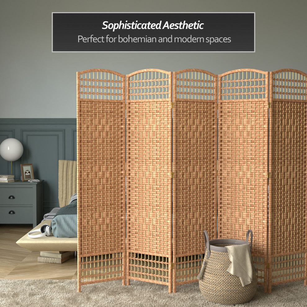 5 1/2' Tall Fiber Weave Room Divider, Natural, 5 Panel