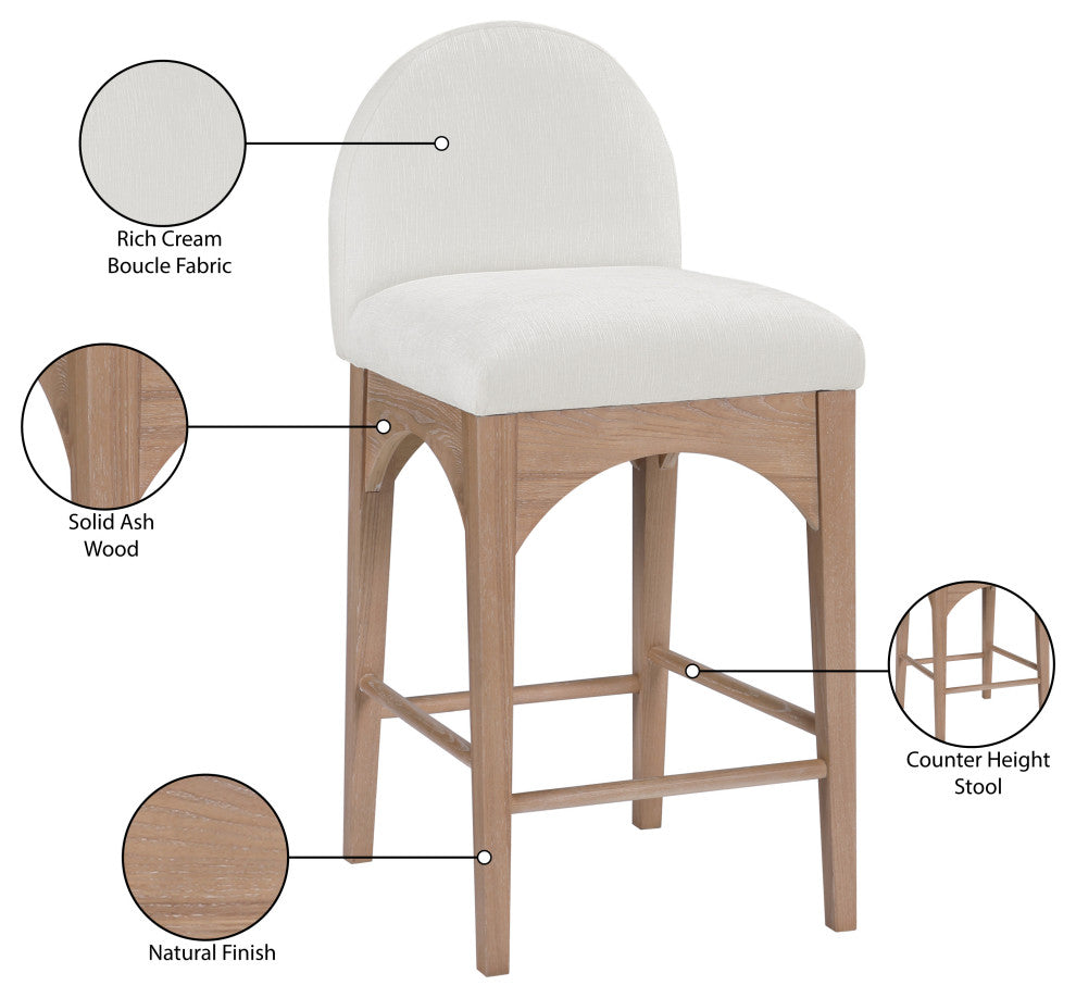 Waldorf Chenille Upholstered Stool, Black, Chenille, Natural Finish, Cream, Chenille Fabric, Natural Finish