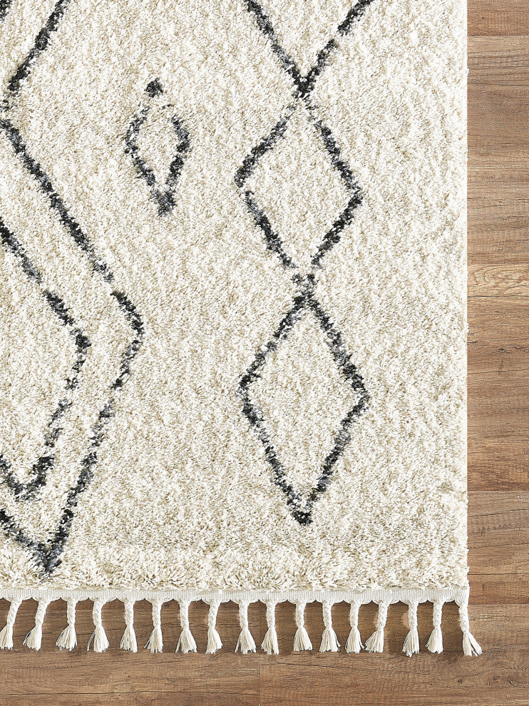 Abani Willow WIL130A Moroccan Diamond Print Ivory and Grey Area Rug
