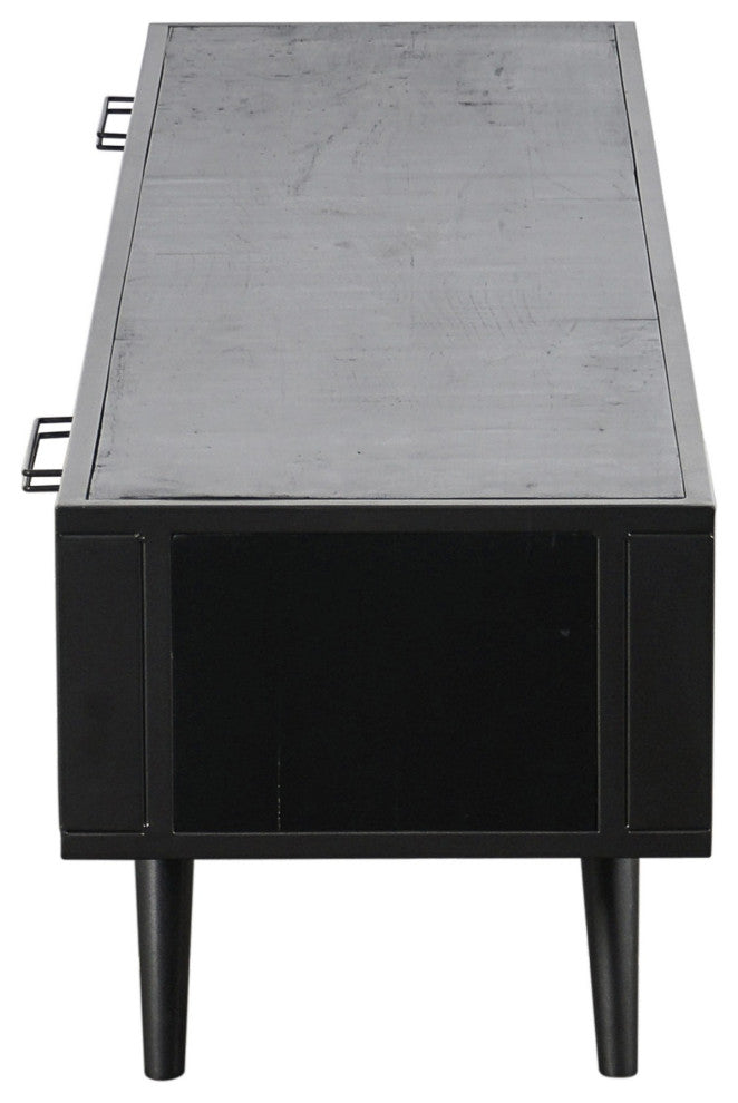Rustic Black and Rattan TV Stand With Two Drawers