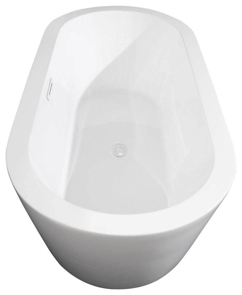 71" Freestanding Bathtub, White, Shiny White Drain and Overflow Trim