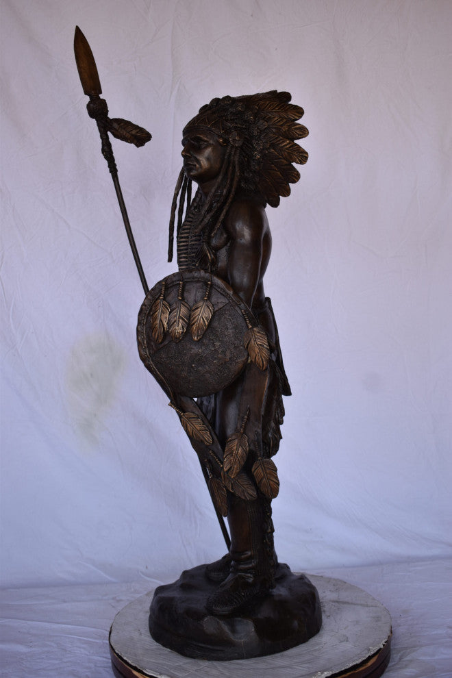 Indian Chief Made of Very Detailed Bronze Statue Size: 24"L x 18"W x 53"H.