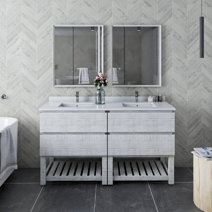 Fresca Formosa Modern 60" Rustic White Open Bottom Double Sink Vanity