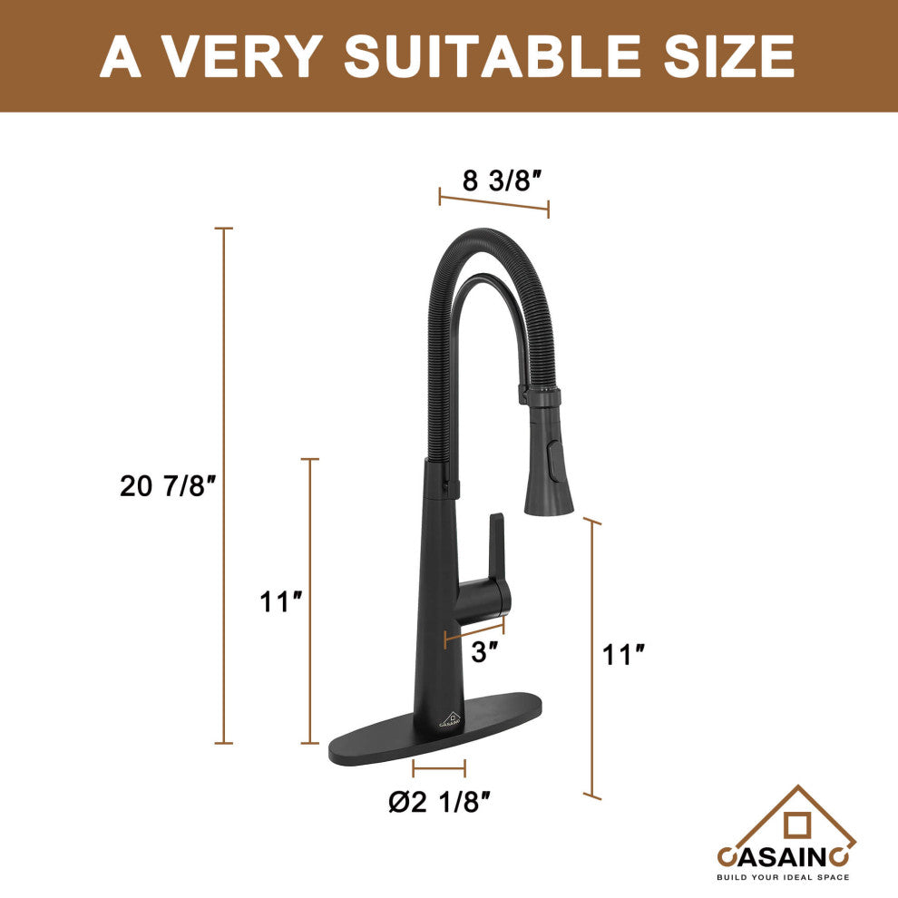 Kitchen Faucet Standard Single-Handle Spring Neck Dual-Function Spray Head, Matte Black