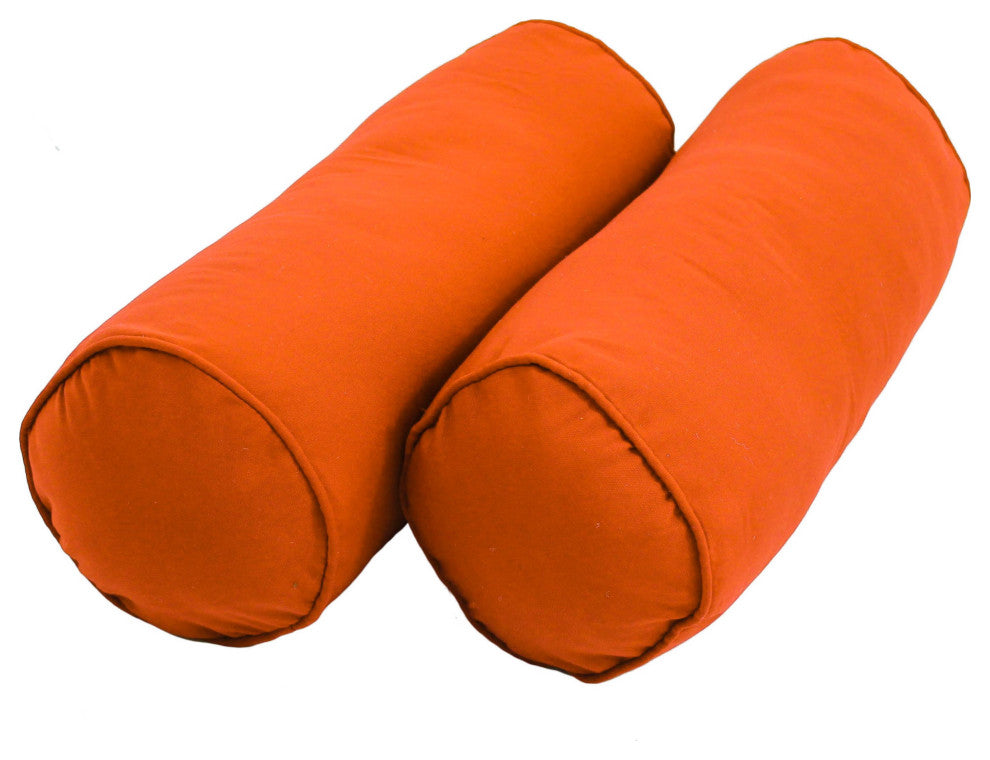 20"x8" Twill Bolster Pillows/Inserts, Set of 2, Tangerine Dream