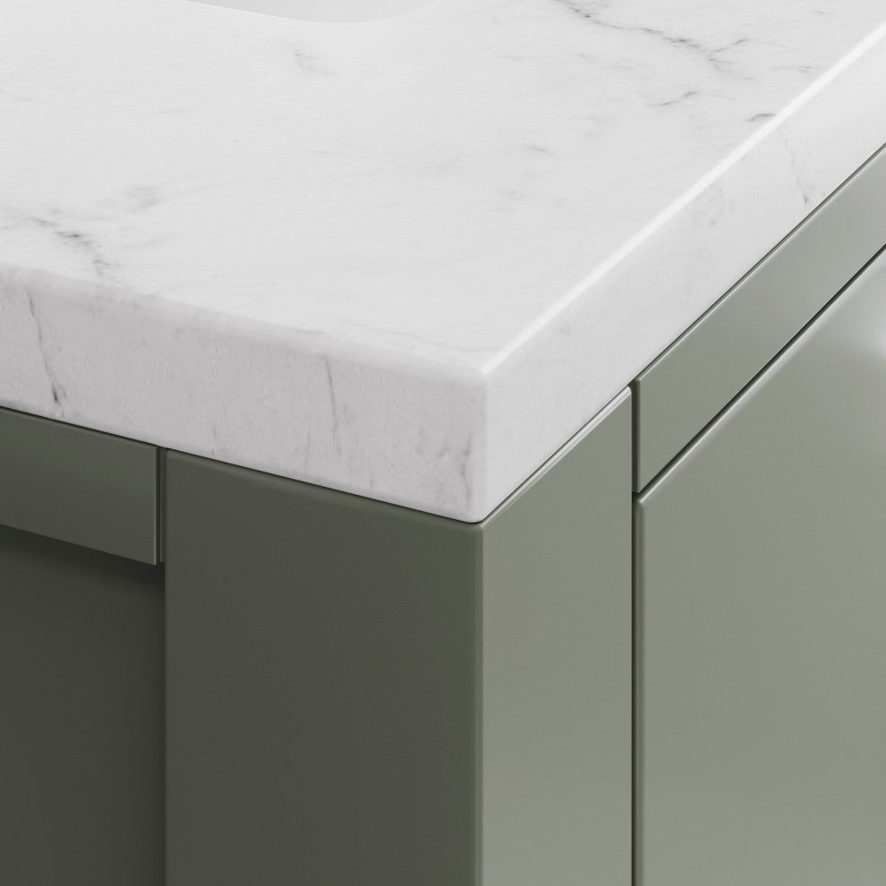 Madison 30 In. Carrara White Marble Countertop Vanity in Glacial Green