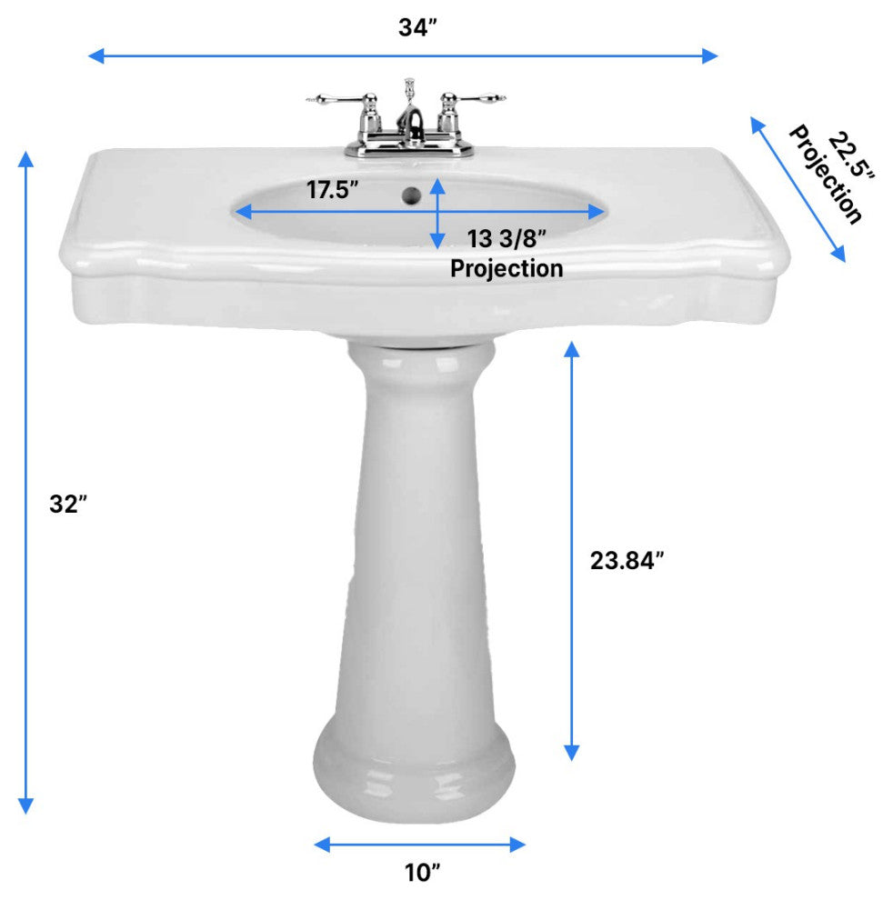 Darbyshire Pedestal Bathroom Sink White with Centerset Faucet Holes and Overflow
