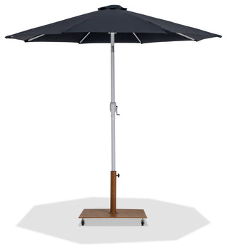 Fiji Patio Umbrella and Base, Black, Matte White Pole, Teak Belize Base