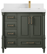 Aberdeen 36 Right Offset Bath Vanity in Pewter Green 2" White Quartz
