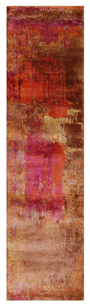 Runner Abstract Hand-Knotted Silk Rug 3' 1" X 12' 1" Q9089
