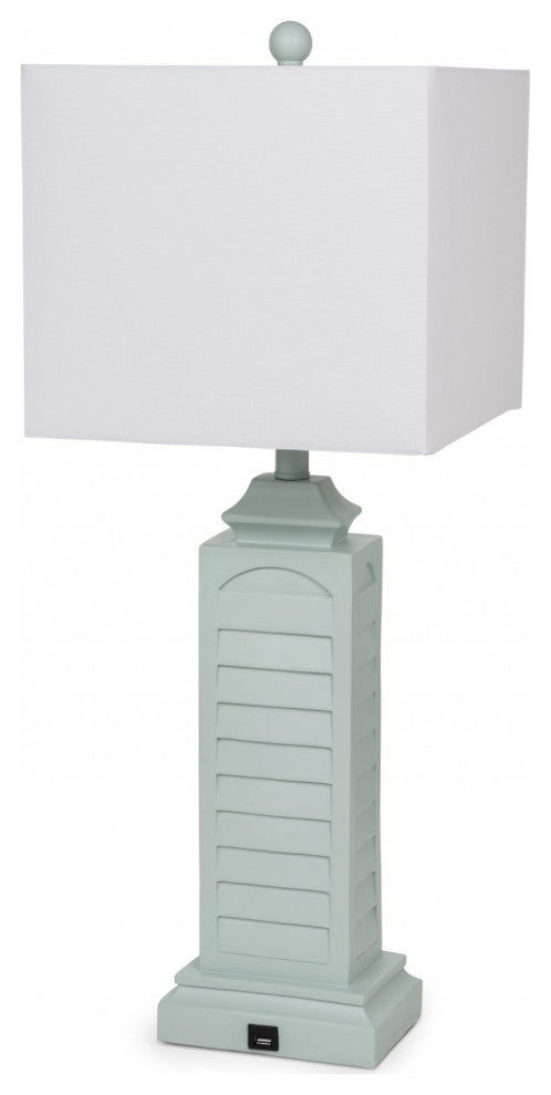 Set of 2 Light Teal Louver Base Table Lamps With USB