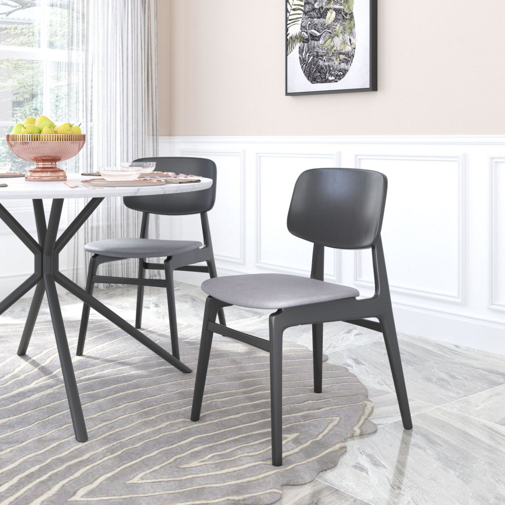 Dining Chair, Set of 2, Fabric, Wood, Gray, Black, Bar Kitchen Cafe Bistro