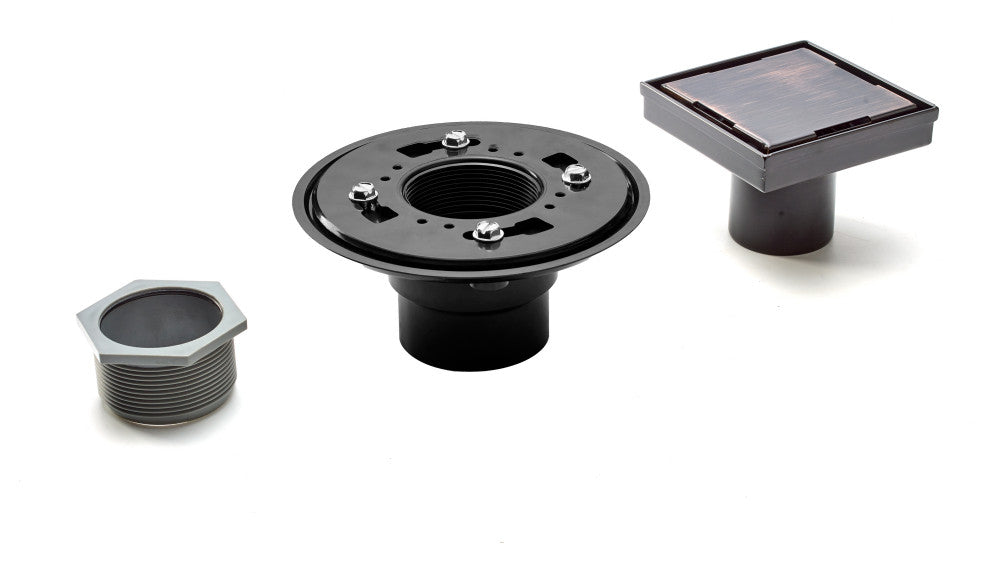 HEATGENE Square Shower Drain with Flat Cover with Base Flange, Venetian Bronze,