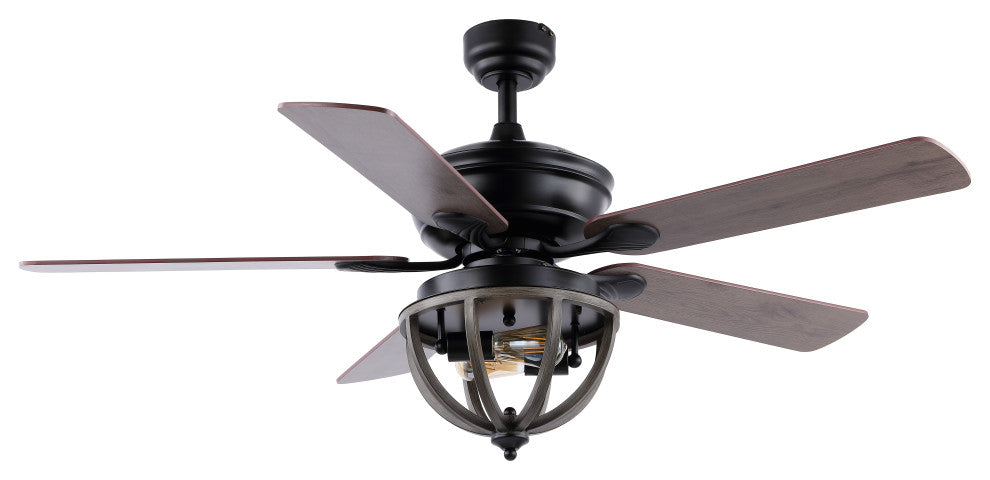 Jasper 52" 2-Light Farmhouse Iron Dome Shade LED Ceiling Fan With Remote, Black