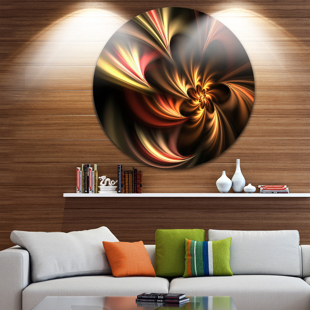 Glossy Yellow And Red Fractal Flower, Floral Disc Metal Wall Art, 23"