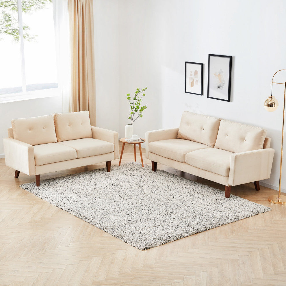 Beige Velvet Modern Tufted Modular Sofa