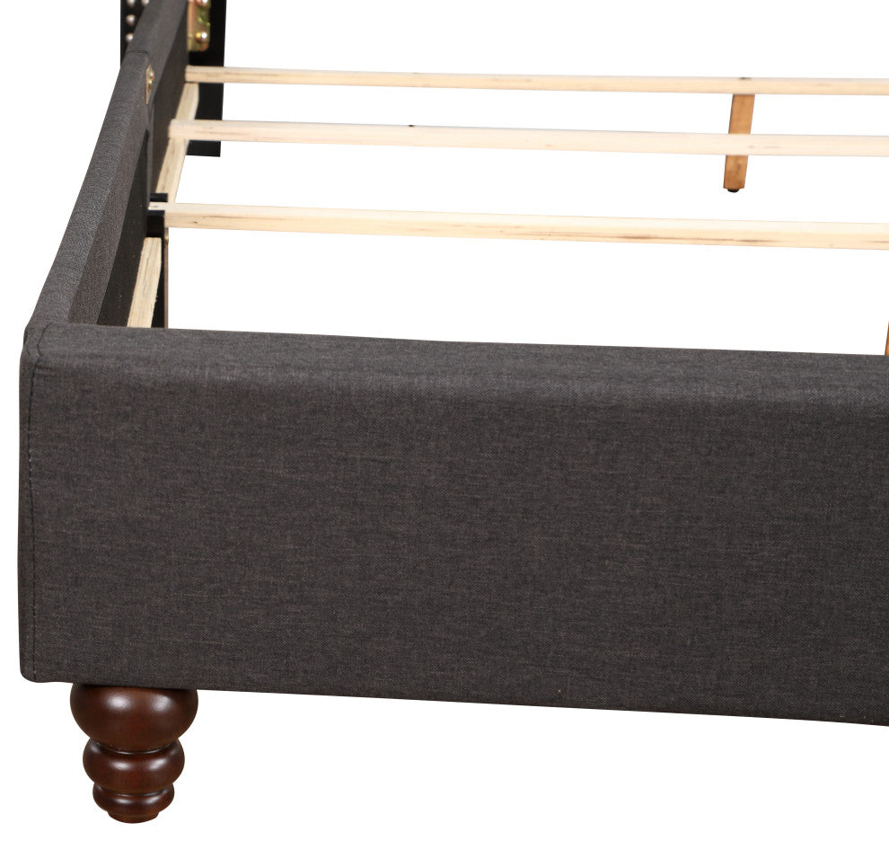 Brice Upholstered Twill Bed, Ash Black, Full